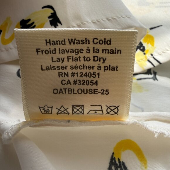 Oat & Fawn cream bird print 3/4 sleeve 1/2 zip blouse women's size XS - Picture 9 of 9